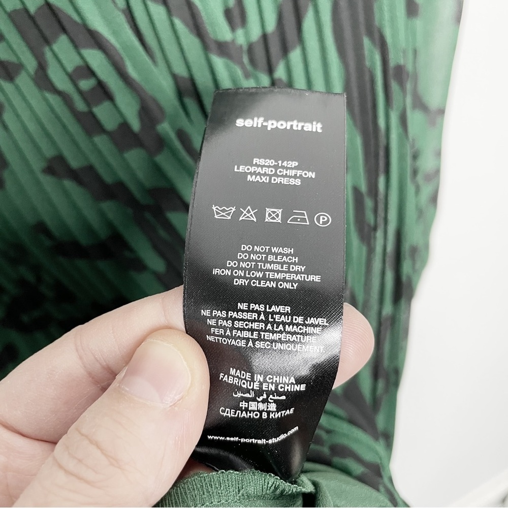 NWT Self-Portrait Green Leopard Pleated Chiffon Maxi Dress Size 4 - Picture 10 of 10